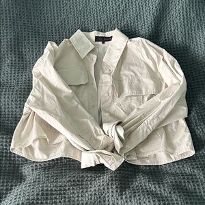 Zara Neutral Cream Cropped Button-Front Shirt